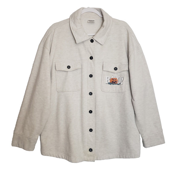 Peanuts Halloween Snoopy Boo Shacket Womens Sz XXL Shirt Jacket Flannel Cream - Picture 1 of 9